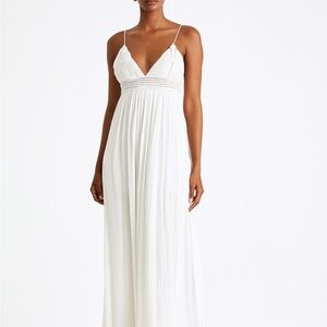 Le Lis White Beach Maxi Crepe Fabric Crochet Dress